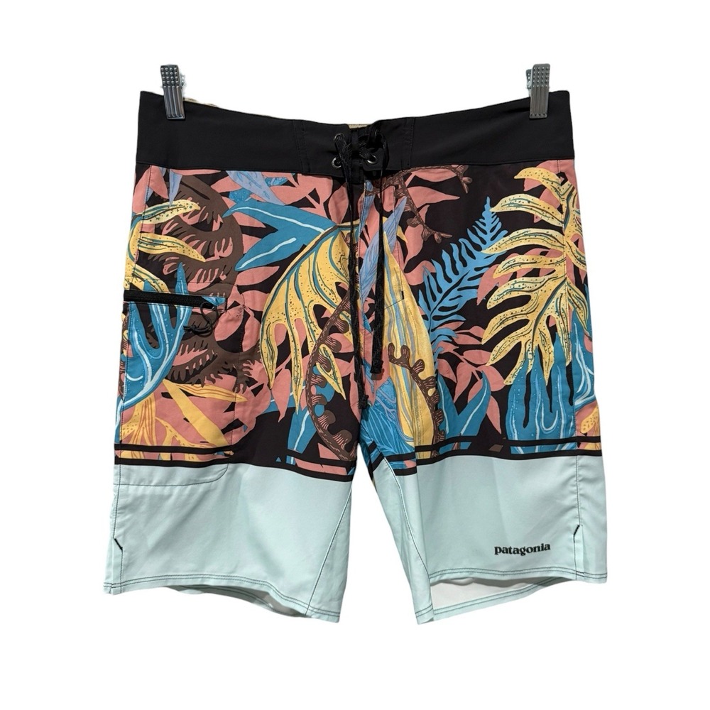 Patagonia Planing Board Shorts Mens 31 Blue Floral Swim Suit Trunks Hawaiian